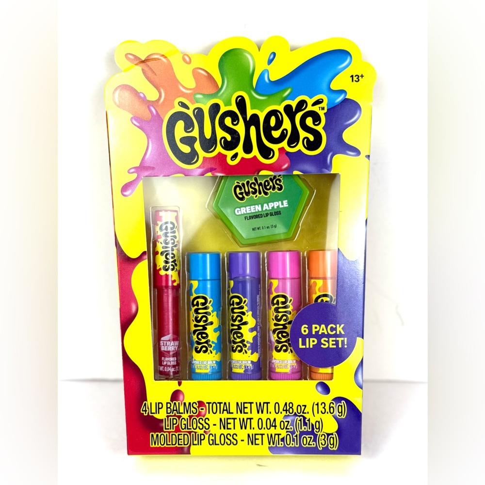 1 x 6pc Set Taste Beauty Gushers Candy Flavored Lip Balms and Liquid Lipgloss
